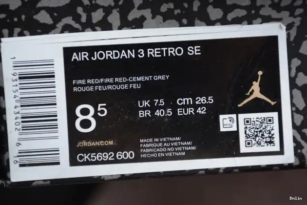 Bmlin 3 Cement CK5692-600 Jordan Red Air 0508